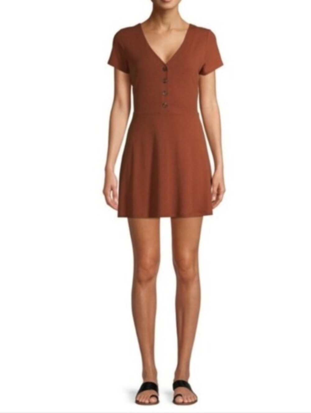 NWT No Boundaries Juniors' Ribbed Button Front Skater Dress–Rust–Size:11-13